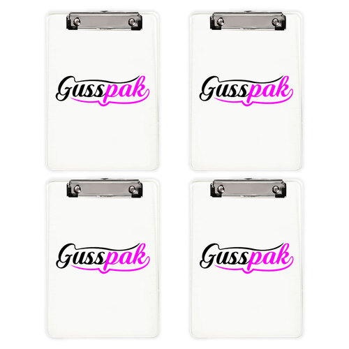 4PK Gusspak Plastic Clipboard A4 Paper - Transparent Clear