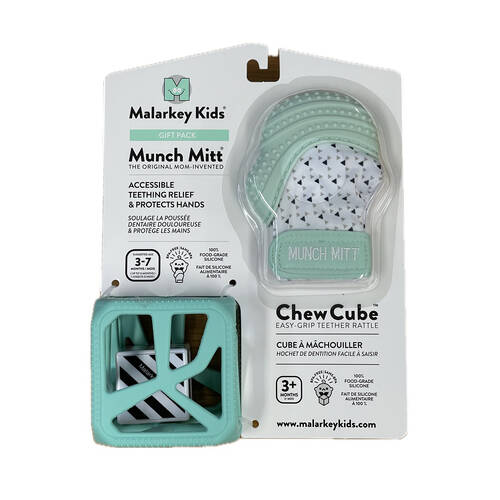 2pc Malarkey Kids Munch Mitt and Chew Cube Teething Relief Pack Mint 3m+