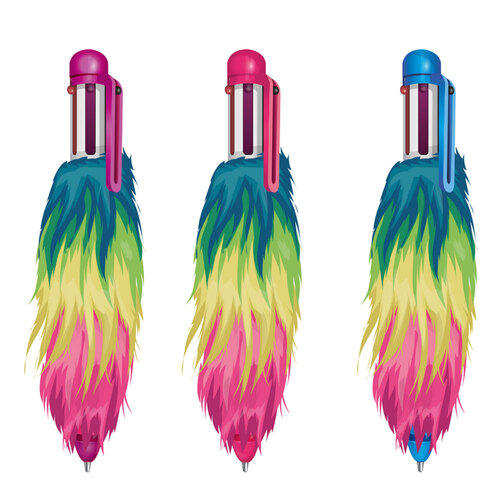 3PK GoGoPo 6-in-1 Fluffy Neon Pen - Assorted