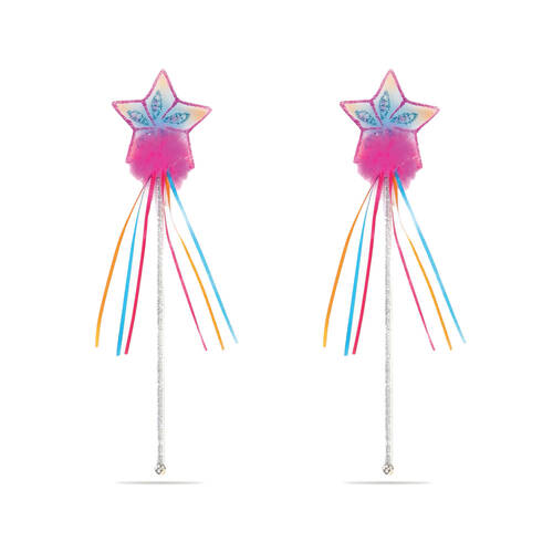 2PK Great Pretenders Multi Pastel Hot Pink Glitter Rainbow Wand Kids Costume Toy