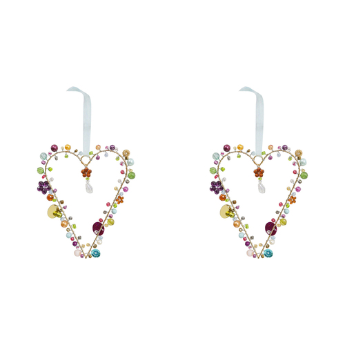 2PK LVD Beaded Heart Mystique Decorative Sculpture Home/Lounge Decor