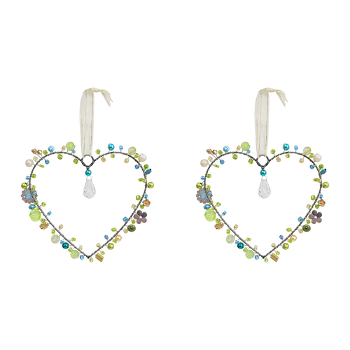 2PK LVD Beaded Heart Heavenly Decorative Sculpture Home/Lounge Decor
