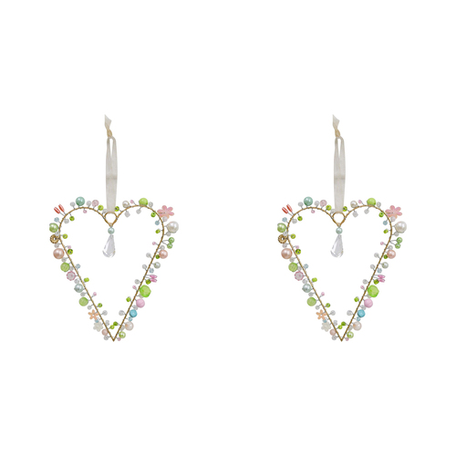 2PK LVD Beaded Heart Blossom Decorative Sculpture Home/Lounge Decor