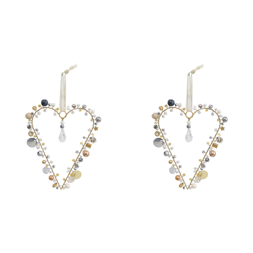 2PK LVD Beaded Heart Champagne Decorative Sculpture Home/Lounge Decor