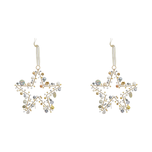 2PK LVD Beaded Star Champagne Decorative Sculpture Home/Lounge Decor
