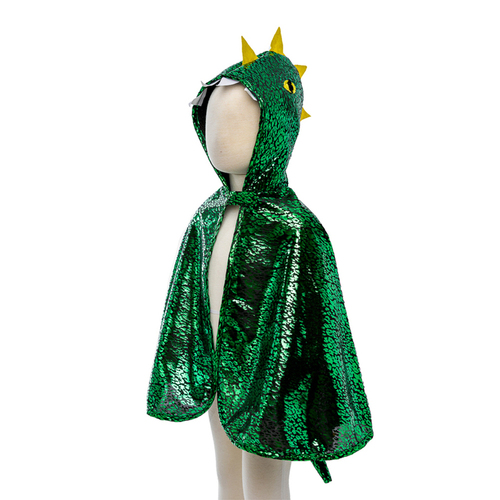 Great Pretenders Sz 2-3 Dragon Hooded Cape Metallic Green Kids 2y+