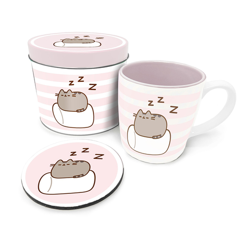 Pusheen Marshmallow Cartoon Cats Themed Mug/Coaster Gift Set Pink