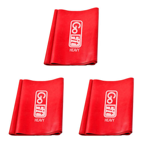 3PK GoFit Latex Free Resistance Flat Band Home Gym Yoga Exercise Heavy Red