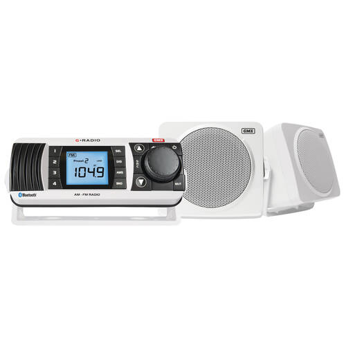 GME IPX7 Waterproof Wireless Bluetooth Marine Radio Entertainment Pack White
