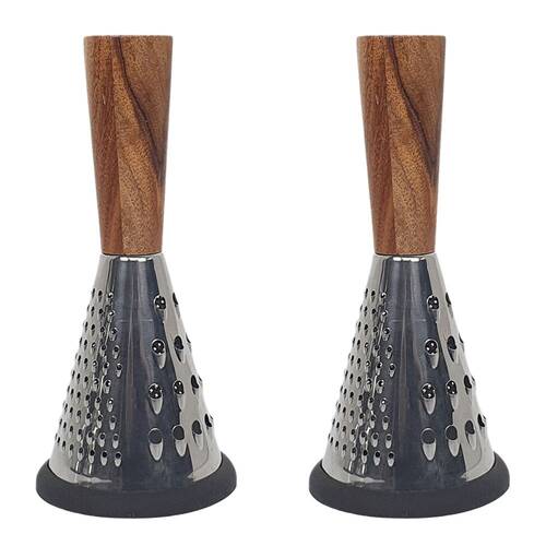 2PK Cerve Acacia Handle & Stainless Steel Grater 20cm Black