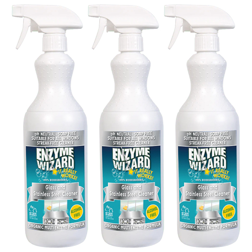 3PK Enzyme Wizard Glass And Stainless Steel Cleaner 750ml