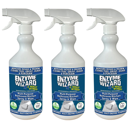 3PK Enzyme Wizard Multipurposes Bathroom and kitchen Spray and Wipe 750ml