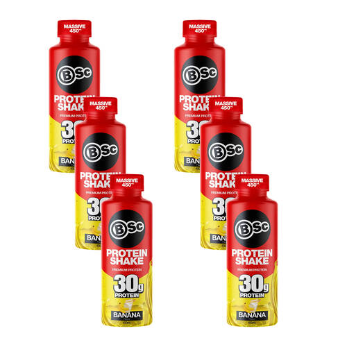 6PK BSc Ready To Drink Premium 30g Protein Shake Post Workout 450ml Banana