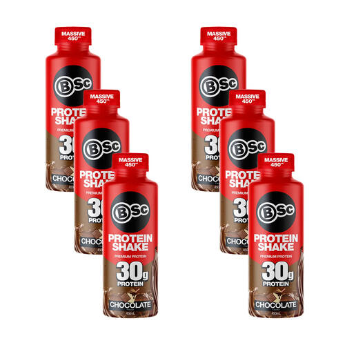 6PK BSc Ready To Drink Premium 30g Protein Shake Post Workout 450ml Chocolate