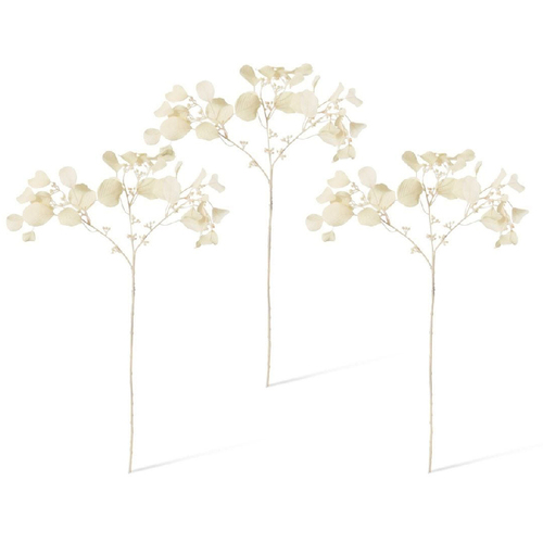 3PK E Style Artificial 67cm Plastic/Fabric Eucalyptus Decor Spray - Cream