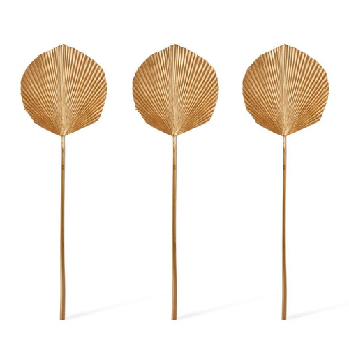 3PK E Style Artificial 80cm Plastic Fan Palm Decor Leaf - Gold