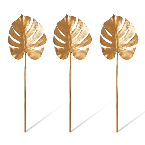 3PK E Style Artificial 80cm Plastic Monstera Decor Leaf - Gold