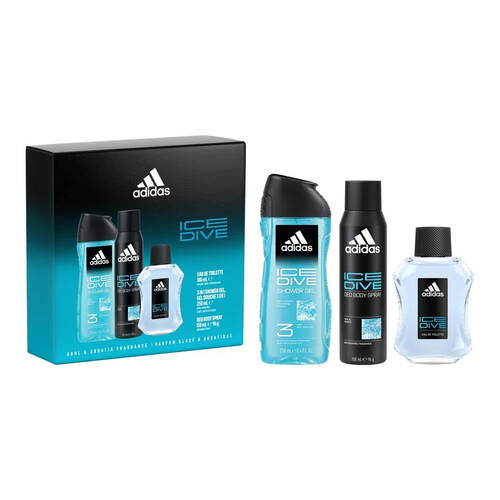 3pc Adidas Ice Dive EDT Spray Shower Gel & Deodorant Set For Men 100ml
