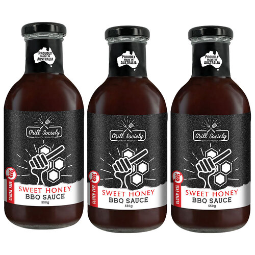 3PK Grill Society BBQ Sweet Honey Sauce Gluten Free Condiment 550g