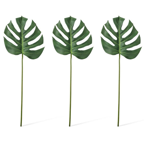 3PK E Style Artificial 75cm Plastic Monstera Lush Stem - Green