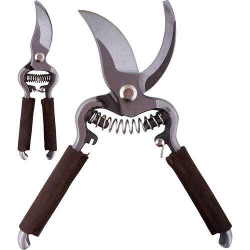 Esschert Design Pruner w/ Leather Handles Gardening Pruning 20.6cm Silver