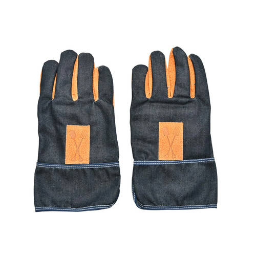 Esschert Design Sturdy Denim Leather Garden Hand Gloves Pruning 27.2cm Blue