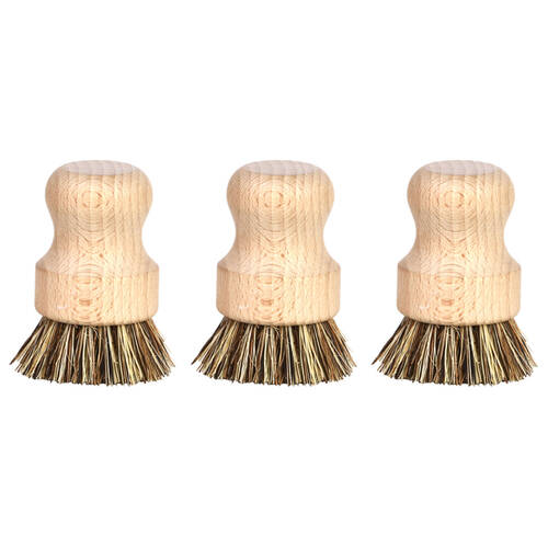 3PK Esschert Design Home Pot Cleaning Wood Brush Dishwashing 8.1cm Brown