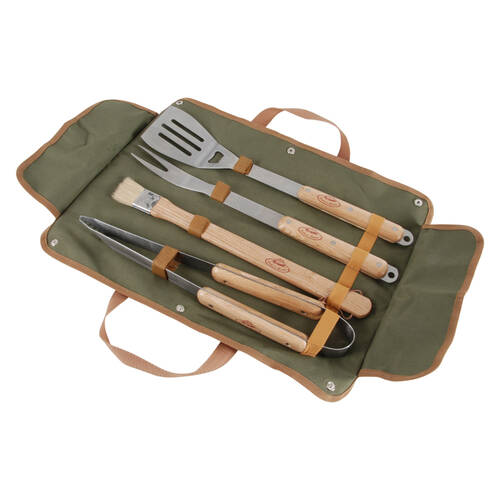 4pc Esschert Design BBQ Tool Set w/ Canvas Carry Case Grilling Utensils