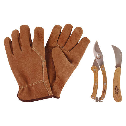 3pc Esschert Design Stainless Steel Garden Pruning Set w/ Lock Brown