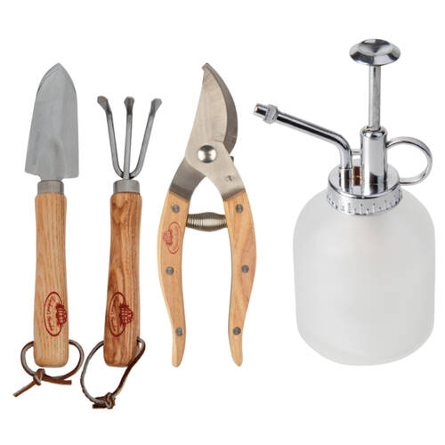 4pc Esschert Design Indoor Gardening Set w/ Leather Hanging Loop Stainless Steel