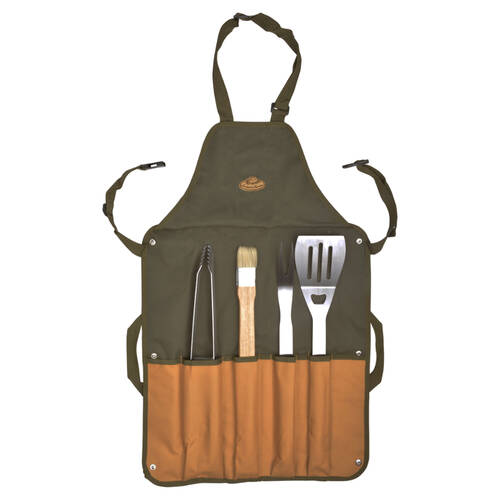 4pc Esschert Design BBQ Apron w/ Pockets & Tool Set Grilling Utensils Green