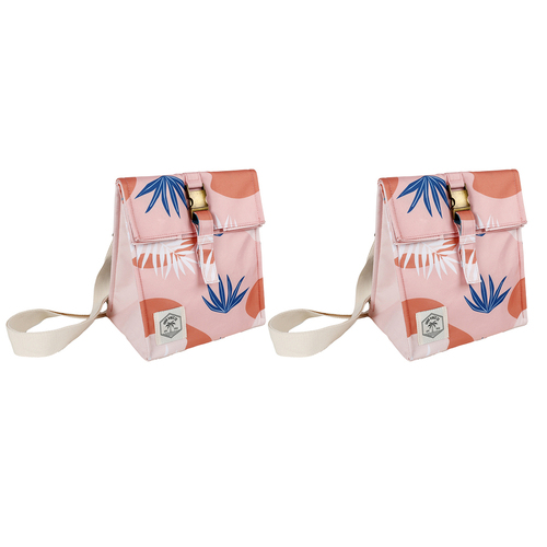 2PK Good Vibes Insulated Lunch Bag Satchel Blush Palm 25x22x16cm