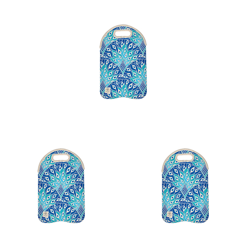 3PK Good Vibes Double Bottle Bag Neoprene 24x38cm Peacock Paradise