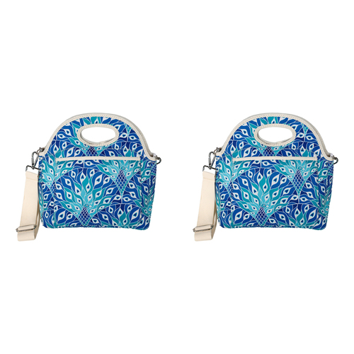 2PK Good Vibes Neoprene Lunch Bag 30x30x15cm Peacock Paradise