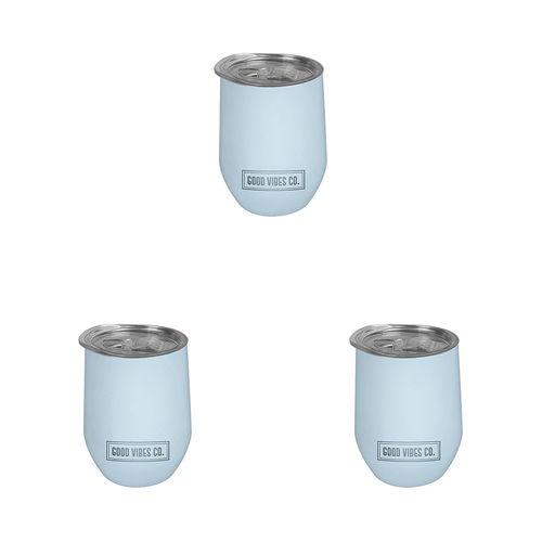3PK Good Vibes Wine Tumbler Double Walled Ssteel 295ml Bay Blue