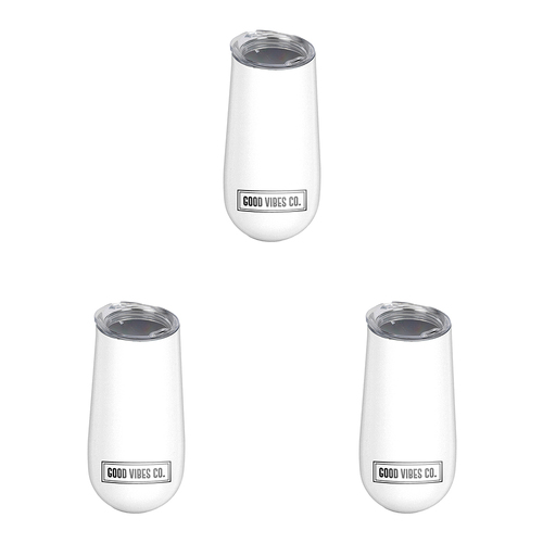 3PK Good Vibes Sparkling Travel Cup Double Walled Ss 175ml Ice White