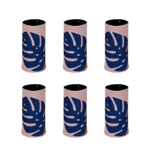 6PK Good Vibes Can Cooler Skinny 6.5x12cm Blush Palm Print