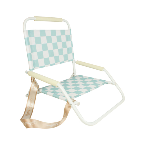 Good Vibes Foldable 60x58cm Beach Chair w/ White Frame - Sage Check
