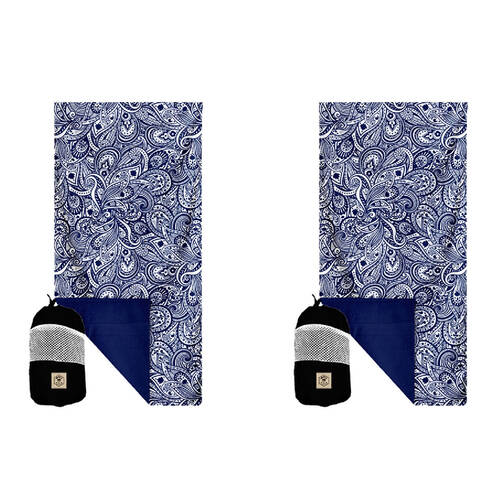 2PK Good Vibes Eco Microfibre Beach Towel Quick Dry Tahitian Blue 160x90cm