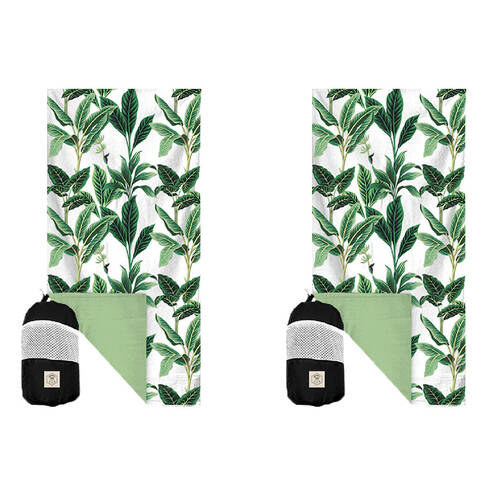2PK Good Vibes Eco Microfibre Beach Towel Quick Dry Botanical 160x90cm