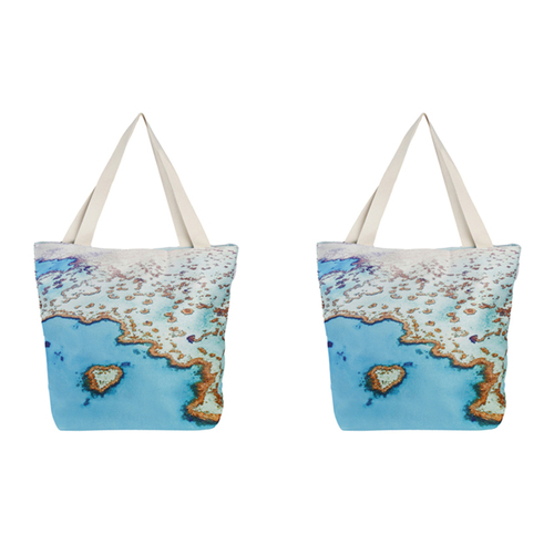 2PK Good Vibes 50cm Beach Tote Bag Great Barrier Reef Travel Handbag