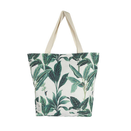 Good Vibes Canvas Beach Bag With Zip Botanical Print 41x47x15cm