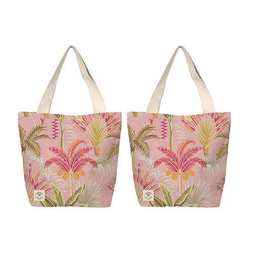 2PK Good Vibes Canvas Beach Bag With Zip Tropicana Print 41x47x15cm