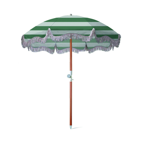 Good Vibes Hamptons Premium 200cm Canvas Beach Umbrella - Sage Stripes