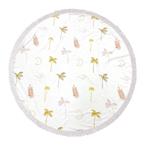 Good Vibes 150cm Round Beach Towel w/ Tassels 400GSM - Coco & Waves