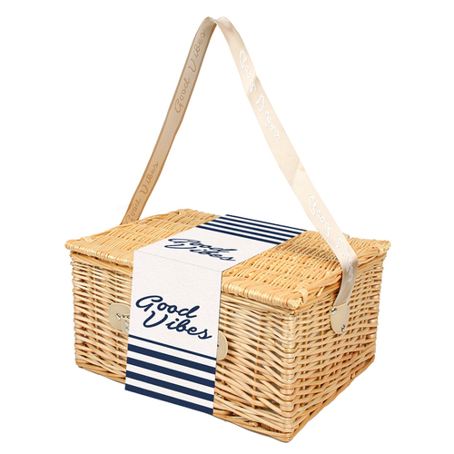 Good Vibes Hamptons Navy Compact 40x30cm Picnic Basket Willow