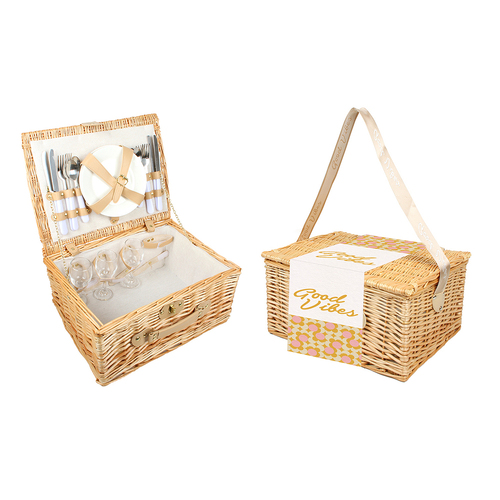 Good Vibes Picnic Basket Willow Retro Dot 40 X 30 X 20cm