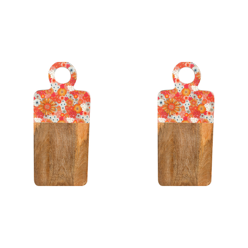 2PK Good Vibes Serving Dish Board Wood Enamel Retro Summer 46x20x1cm