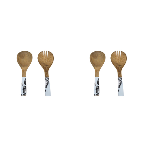 2x 2pc Good Vibes Salad Servers Wood Enamel Detail Sorrento Palm 24.5cm