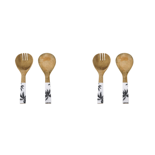 2x 2pc Good Vibes Salad Servers Wood Enamel Detail Havana  24.5cm